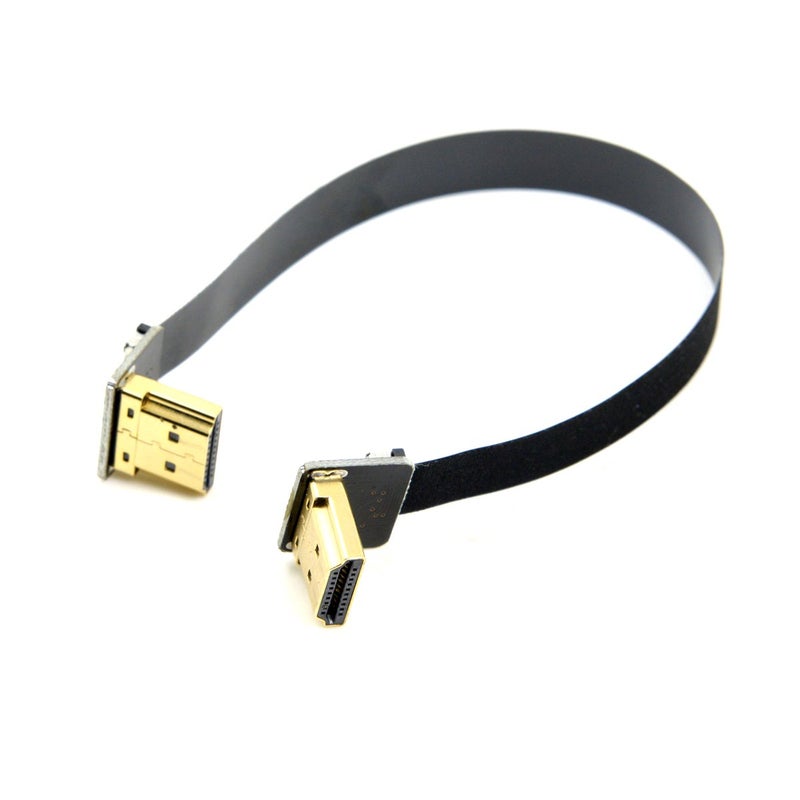 JSER FPV HDMI Type A Male to HDMI Male HDTV FPC Flat Cable Dual Up Angled 90 Degree 50cm - Image 1